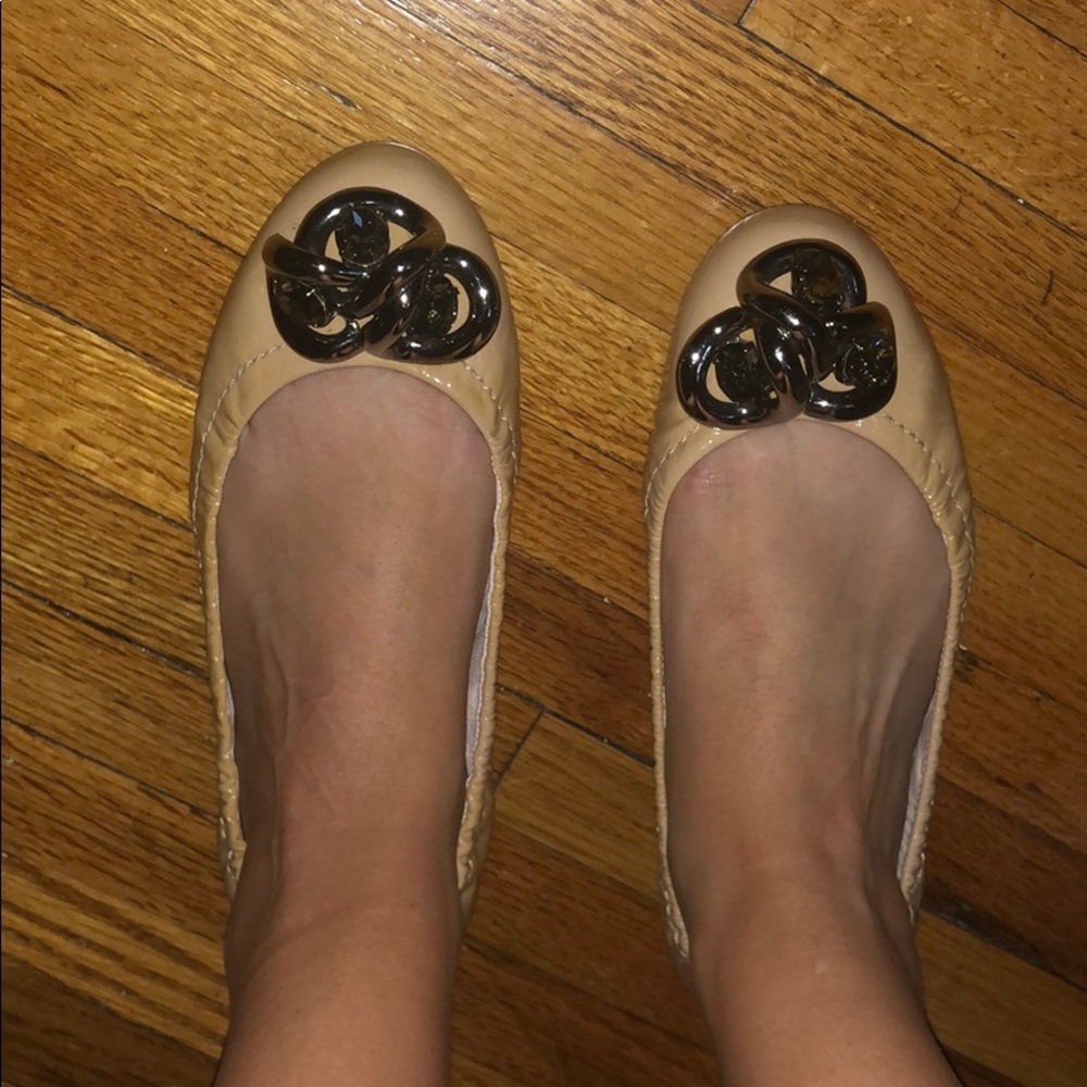 MIU MIU Nude Patent Leather Crystal ballet flats